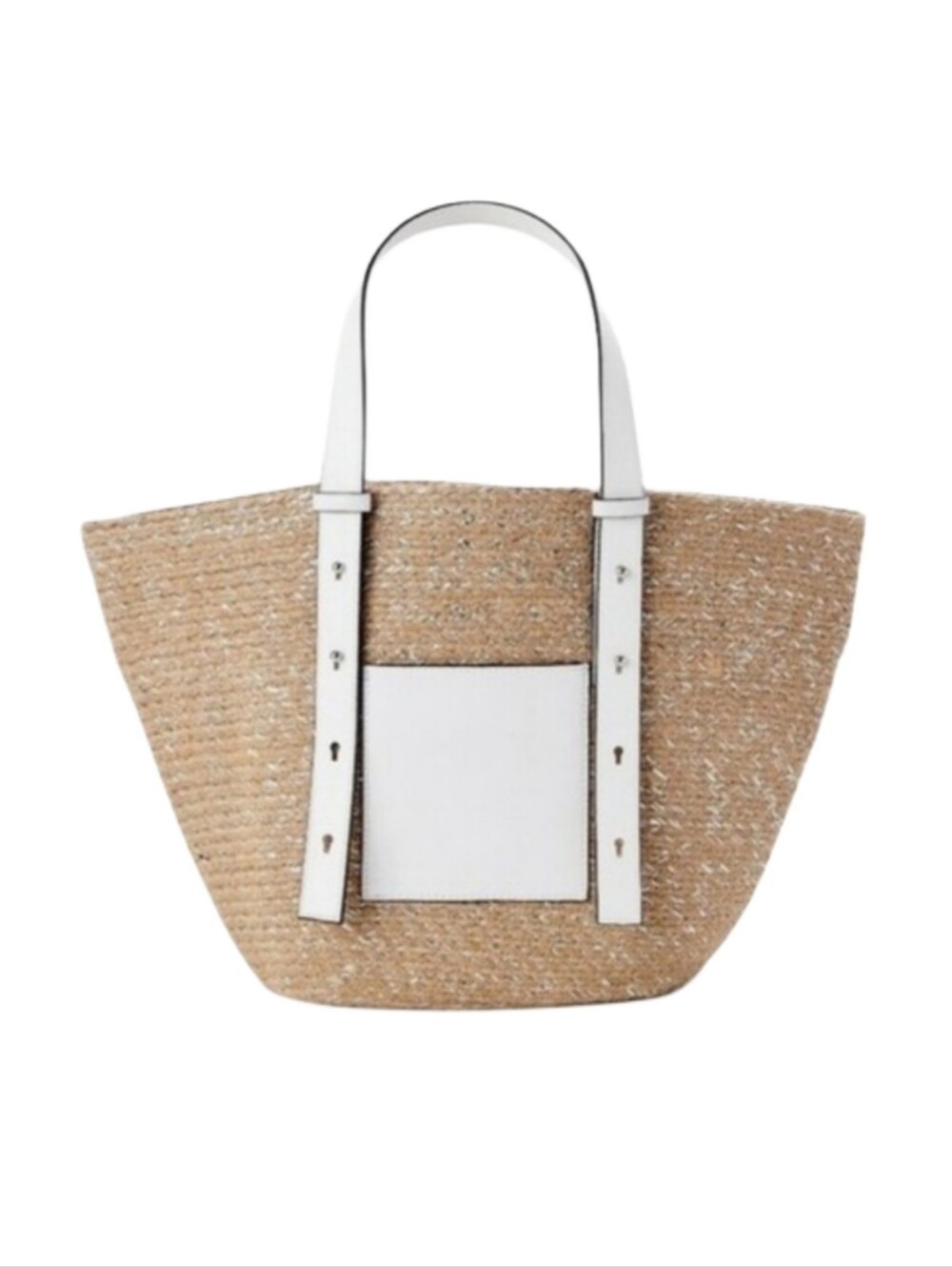 Time & Tru Natural Jute/White Braided  Pocket Tote Bag